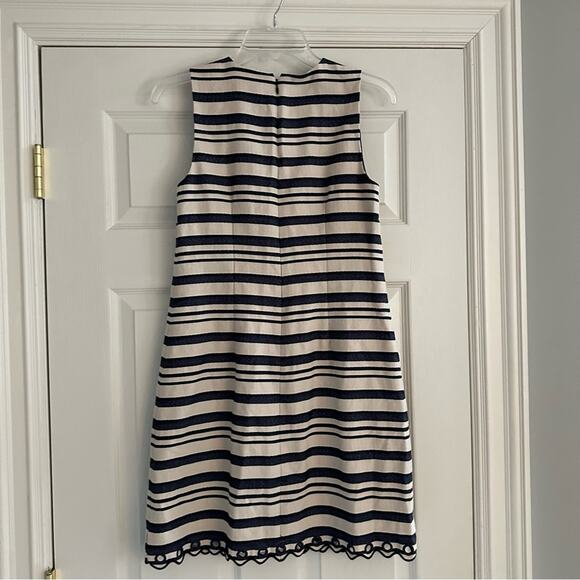J. Crew Shift Dress E8993 Blue  Striped Scalloped Hem Grommets Size 2 - Picture 10 of 16